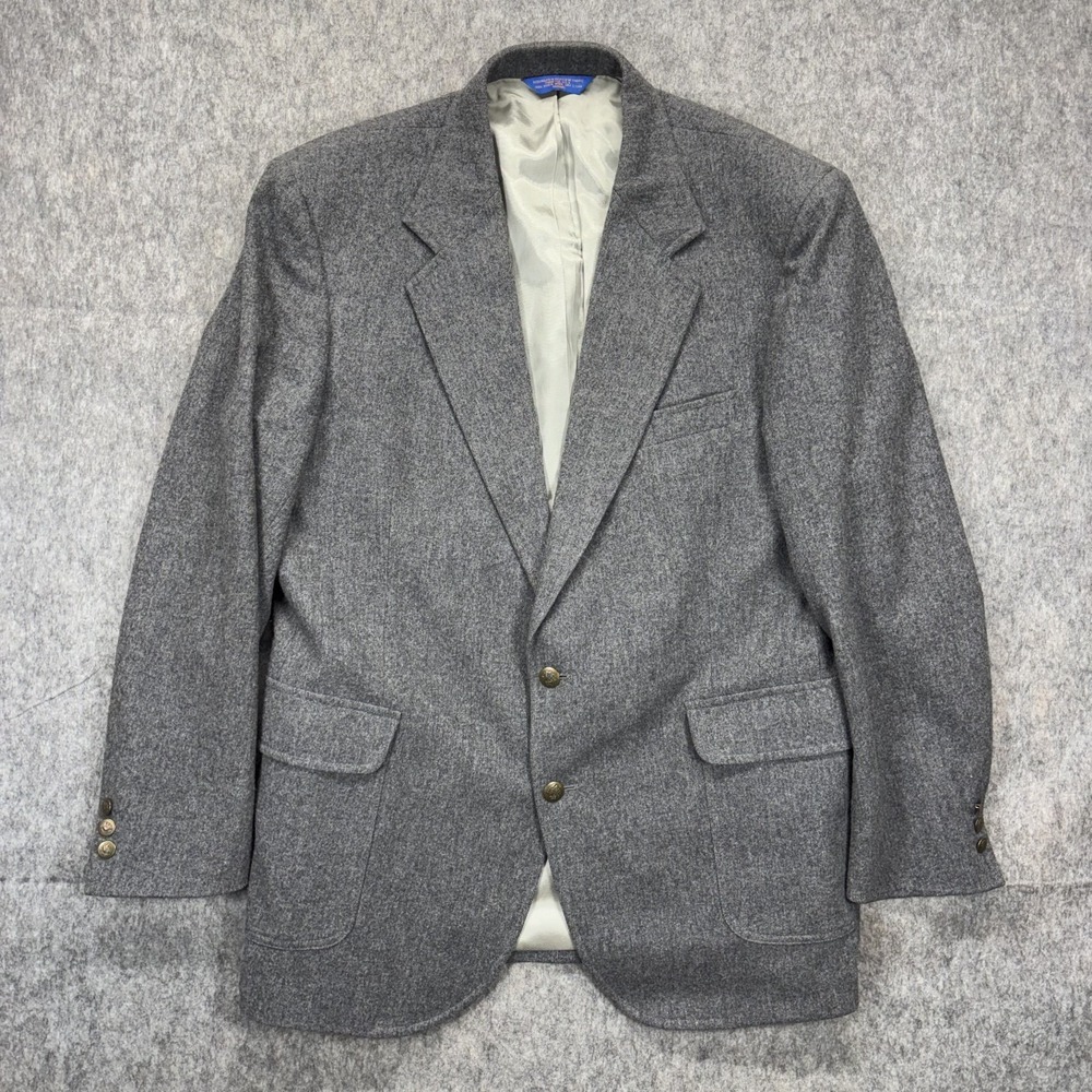 Vintage Pendleton Virgin Wool Blazer Men's 44 Long‎ Gray Preppy Academic 90s USA